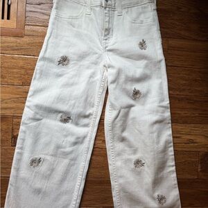Floral Embroidered White Jeans